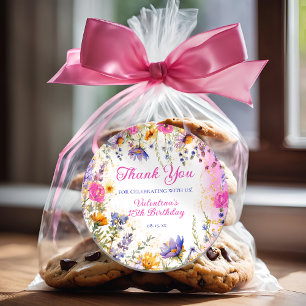 Colourful Pink Floral Birthday Tea Party Thank You Classic Round Sticker