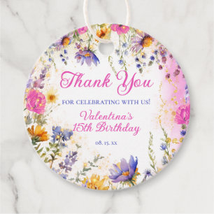 Colourful Pink Floral Birthday Tea Party Thank You Favour Tags