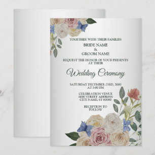 Colourful Pink Floral Blue Butterfly Green Wedding Invitation