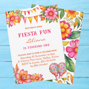 Colourful Pink Floral Mexican Fiesta 1st Birthday Invitation