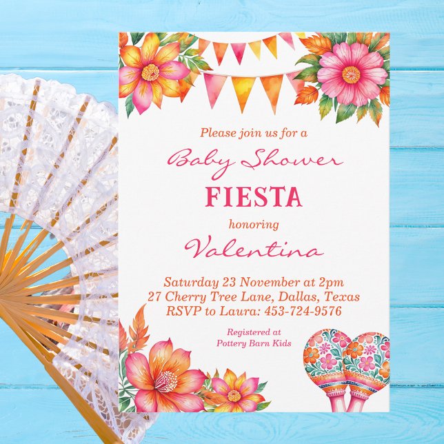 Colourful Pink Floral Mexican Fiesta Baby Shower Invitation (Creator Uploaded)