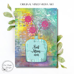 Colourful Pink Florals in Vase Best Mom Ever Card