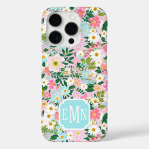 Colourful Pink Flower Garden Monogrammed iPhone 16 Pro Case
