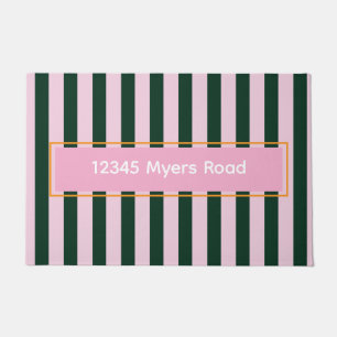 Colourful Pink Forest Green Stripes Doormat