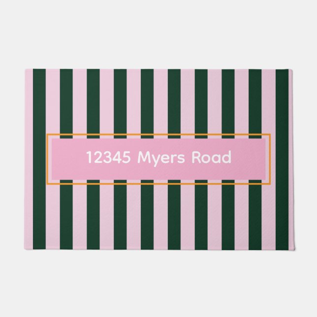 Colourful Pink Forest Green Stripes Doormat (Front)