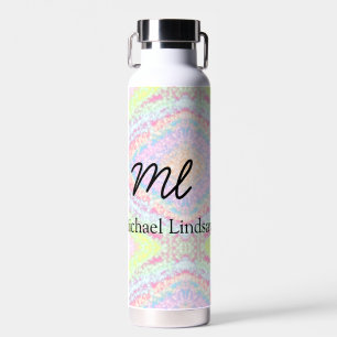 Colourful pink glittersparkle stars add your name water bottle