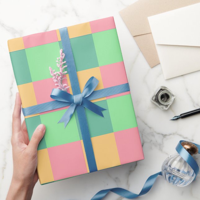 Colourful Pink Green Blue Yellow Squares Wrapping Paper (Gifting)