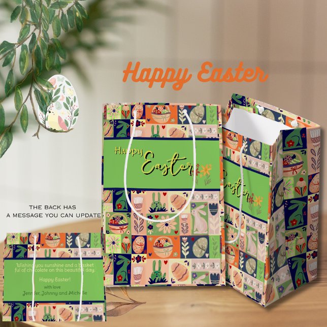 Colourful  Pink Green Bunny  Medium Gift Bag (Colorful Pink Green Bunny Medium Gift Bag)