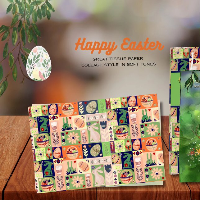 Colourful Pink Green Easter Bunny Collage Tissue Paper (Colorful Pink Green Easter Bunny Collage Tissue Paper)