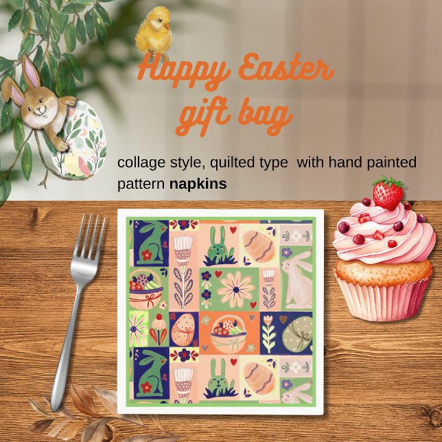 Colourful  Pink Green Easter Bunny Napkin (Colorful Pink Green Easter Bunny Napkins)