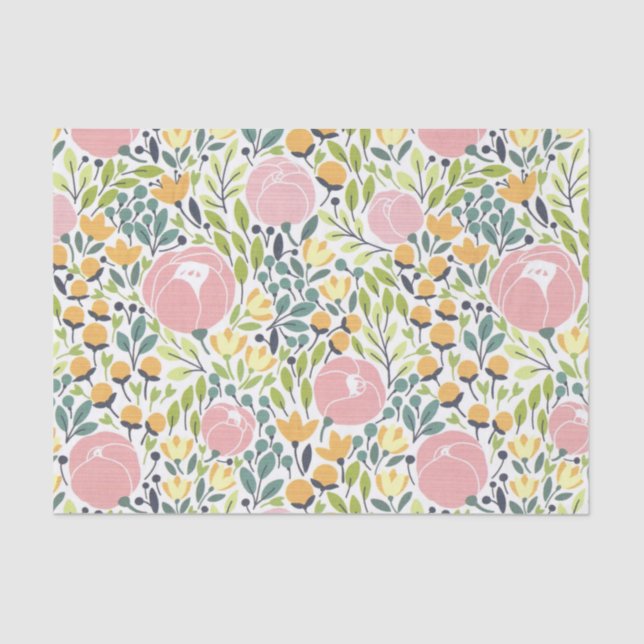 Colourful Pink & Green Floral Flowers Tissue Paper (Front)