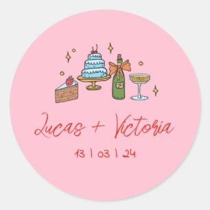 Colourful Pink Hand Drawn Funky Written Wedding Classic Round Sticker