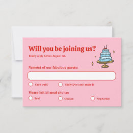 Colourful Pink Hand Drawn Funky Written Wedding  RSVP Card