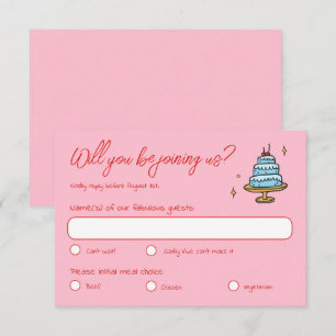 Colourful Pink Hand Drawn Funky Written Wedding RSVP Card