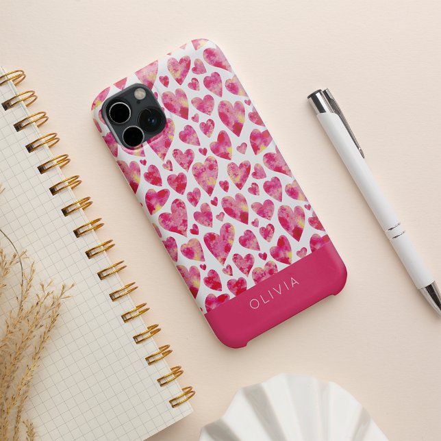 Colourful Pink Heart Pattern Personalized Case-Mate iPhone Case (Creator Uploaded)