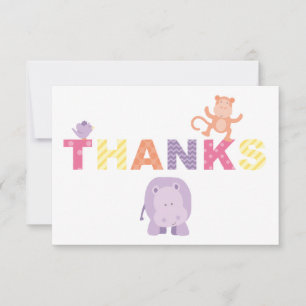 Colourful Pink Jungle Animals Girl Shower Thank You Card