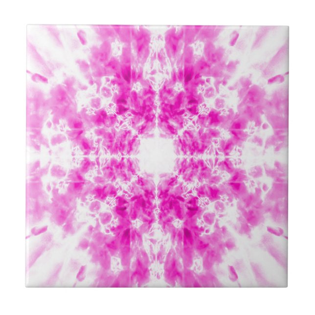 Colourful pink kaleidoscope pattern tile (Front)