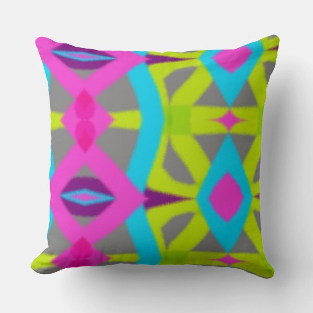 Colourful Pink Lime Green Blue Abstract Pattern Throw Pillow (Front)