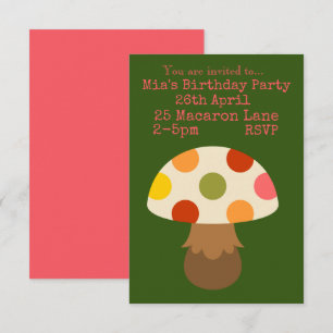 Colourful pink mushrooms girl's birthday party  in invitation