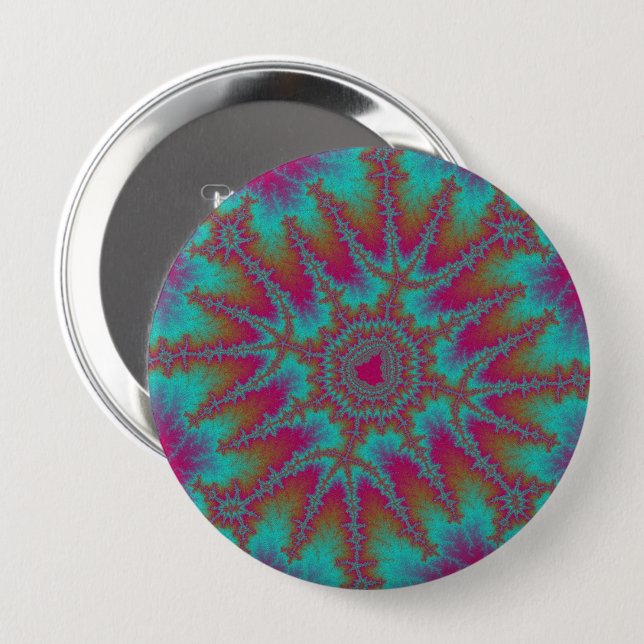 Colourful Pink, Orange and Teal Fractal 4 Inch Round Button (Front & Back)