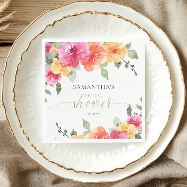 Colourful pink orange peonies spring bridal shower napkin (Creator Uploaded)