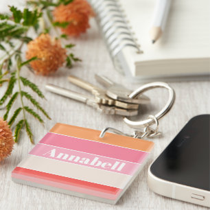 Colourful Pink Orange Personalized Colour Stripes Keychain