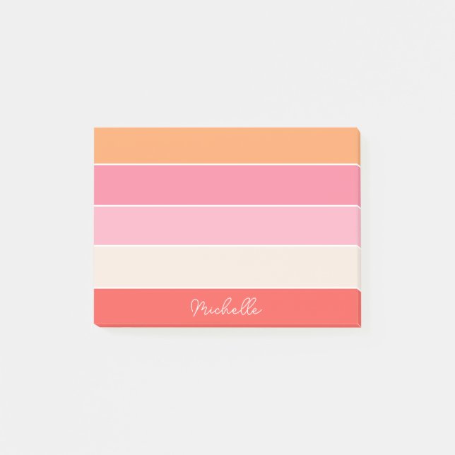Colourful Pink Orange Personalized Colour Stripes Post-it Notes (Front)
