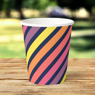 Colourful Pink Orange Purple Yellow Stripes Patter Paper Cups