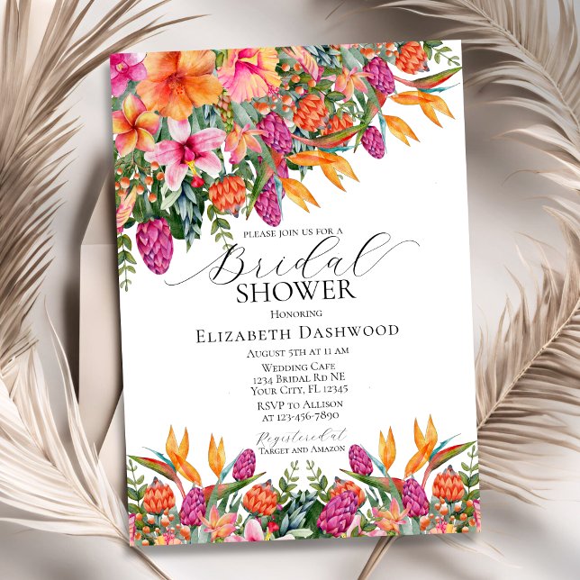 Colourful Pink Orange Tropical Floral Bridal Showe Invitation (Creator Uploaded)