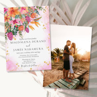 Colourful Pink Orange Tropical Floral Photo Weddin