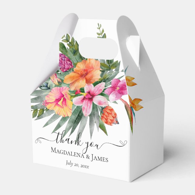 Colourful Pink Orange Tropical Flowers Wedding Favor Box (Front Side)