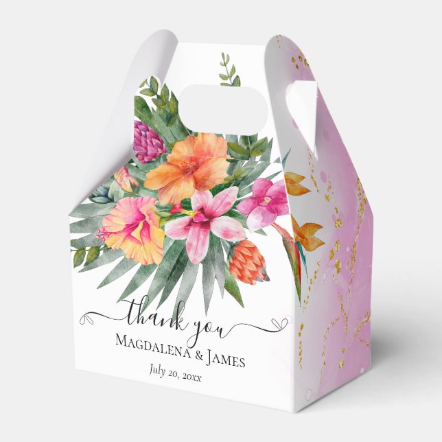 Colourful Pink Orange Tropical Flowers Wedding Favor Box (Front Side)
