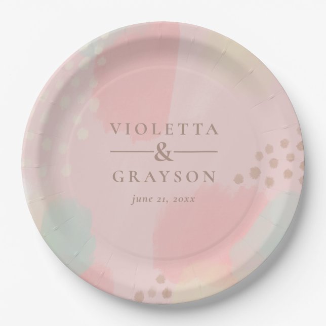 Colourful Pink Pastel Abstract Art  Paper Plate (Front)