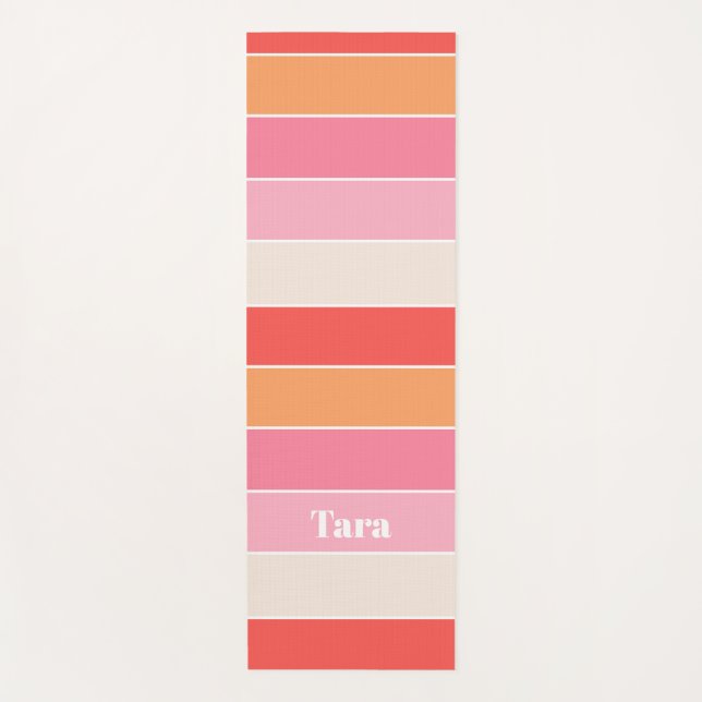 Colourful Pink Peach Personalized Colour Stripes Yoga Mat (Front)