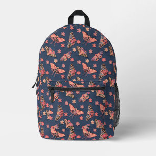 Colourful Pink, Peachy Moths & Flowers Pattern Printed Backpack