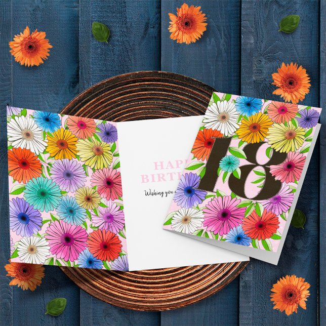 Colourful Pink Personalized 18th Birthday Floral Card (Creator Uploaded)