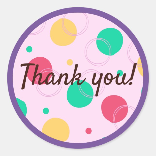 Colourful Pink Polka Dot Confetti Thank You  Classic Round Sticker (Front)