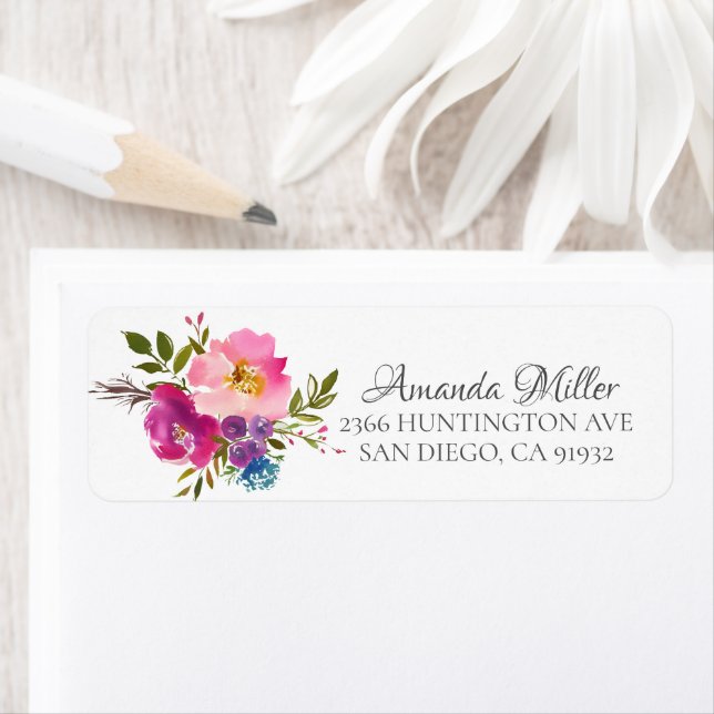 Colourful Pink & Purple Floral Return address (Insitu)
