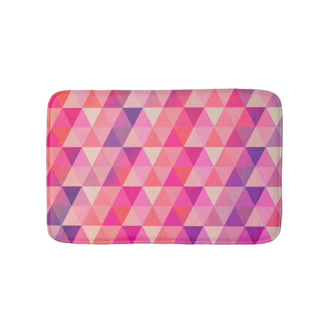 Colourful Pink Purple Geometrical Triangles Design Bath Mat (Front)