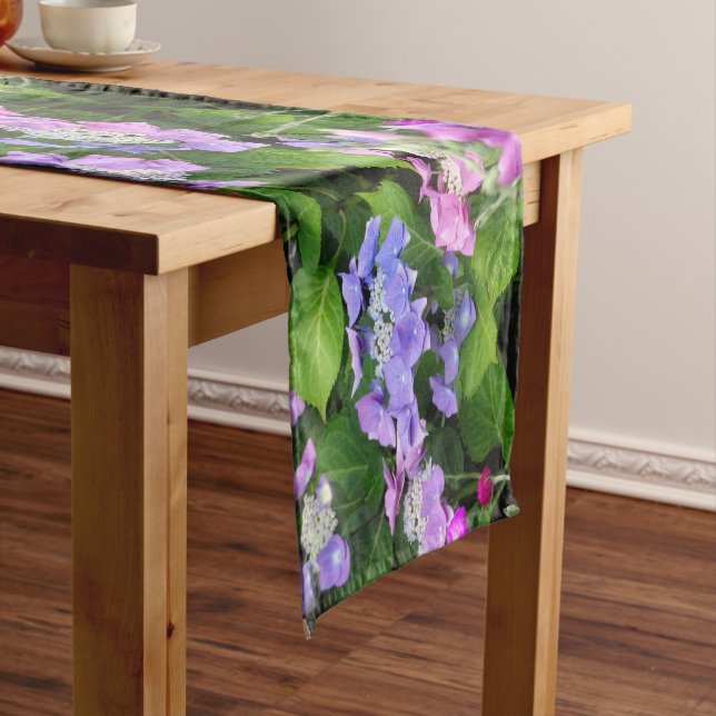 Colourful Pink & Purple Hydrangea Table Runner (In Situ)