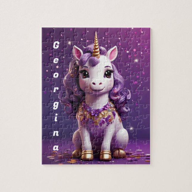 Colourful pink purple unicorn personalized jigsaw puzzle (Vertical)