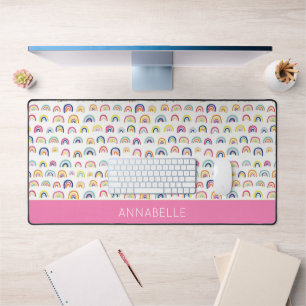 Colourful Pink Rainbow Personalized First Name Desk Mat