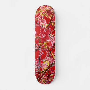 Colourful pink red abstract floral design skateboard