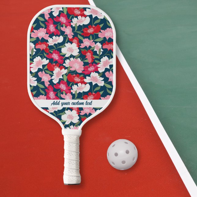 Colourful Pink Red Floral Pattern Any Custom Text Pickleball Paddle (Creator Uploaded)