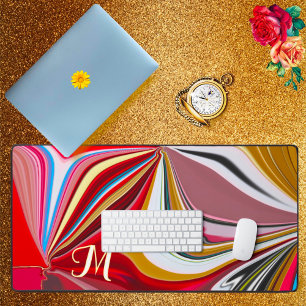 Colourful Pink Red Gold Monogram Liquify Abstract Desk Mat