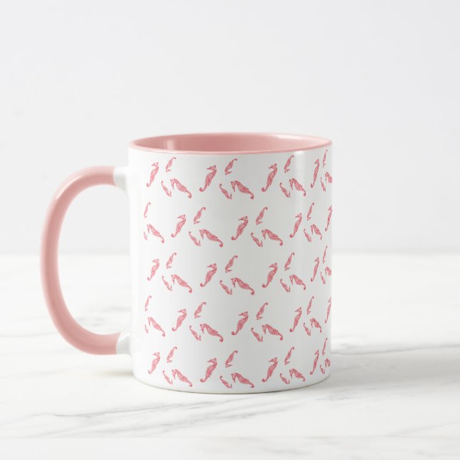 Colourful Pink & Red Seahorse Ocean-Themed Mug (Left)