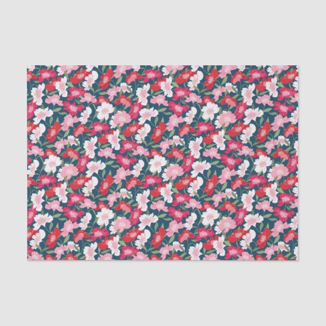 Colourful Pink Red White Fun Floral Pattern Tissue Paper (Front)