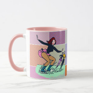 Colourful Pink Retro Figure Skaters Mug