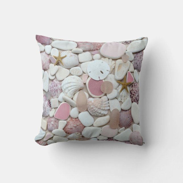 Colourful pink sea glass beach pottery photo throw pillow (Front)