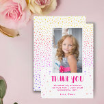 Colourful Pink Stars Birthday Kids Girl Photo Thank You Card<br><div class="desc">Colourful Pink Stars Birthday Kids Girl Photo Thank You Card. Cute pink birthday thank you card for your friends and family. Upload your photo and personalize the card with your name and text. The card has colourful stars and spots. Great as thank you card for girls.</div>